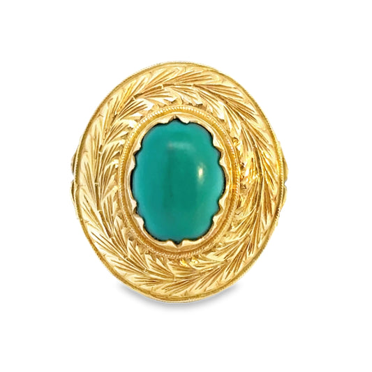 Ornate 18K Yellow Gold Turquoise Ring