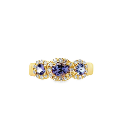 14K Yellow Gold Tanzanite & Diamond Three-Stone Ring