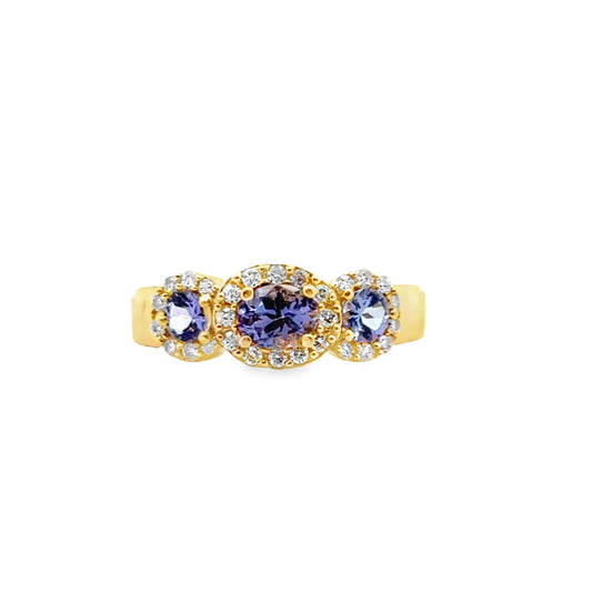 14K Yellow Gold Tanzanite & Diamond Three-Stone Ring