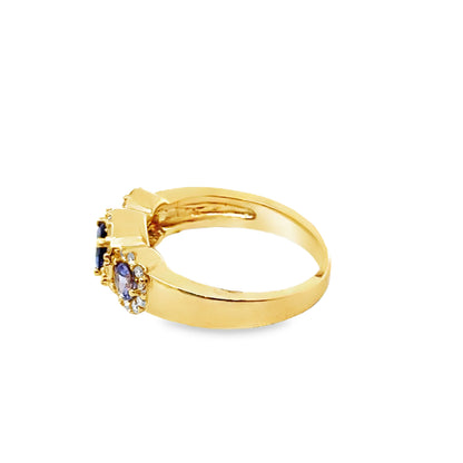14K Yellow Gold Tanzanite & Diamond Three-Stone Ring