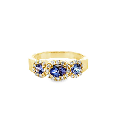 14K Yellow Gold Tanzanite & Diamond Three-Stone Ring