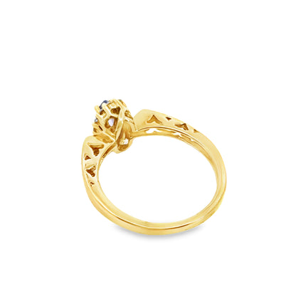 14K Yellow Gold Tanzanite & Diamond Ring with Heart-Detail on Shank