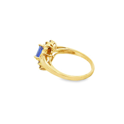14K Yellow Gold Baguette-Cut Tanzanite Ring with Diamond Accents