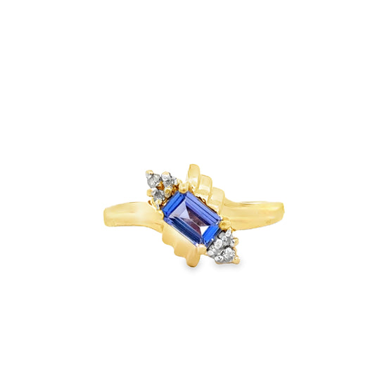 14K Yellow Gold Baguette-Cut Tanzanite Ring with Diamond Accents