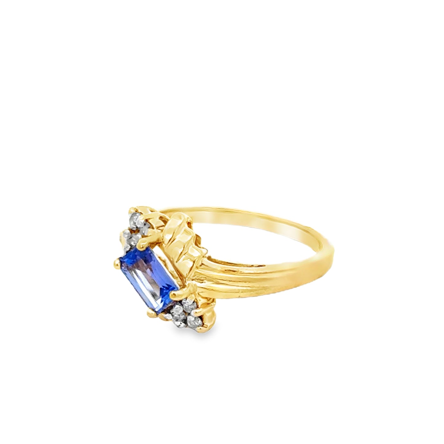 14K Yellow Gold Baguette-Cut Tanzanite Ring with Diamond Accents