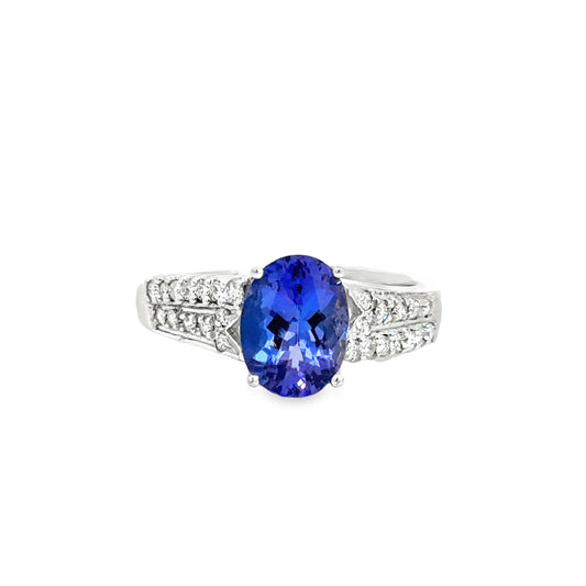 14K Yellow Gold Oval Tanzanite & Diamond Ring