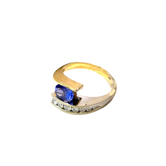 Modern 14K Two-Tone Oval Tanzanite & Diamond Ring