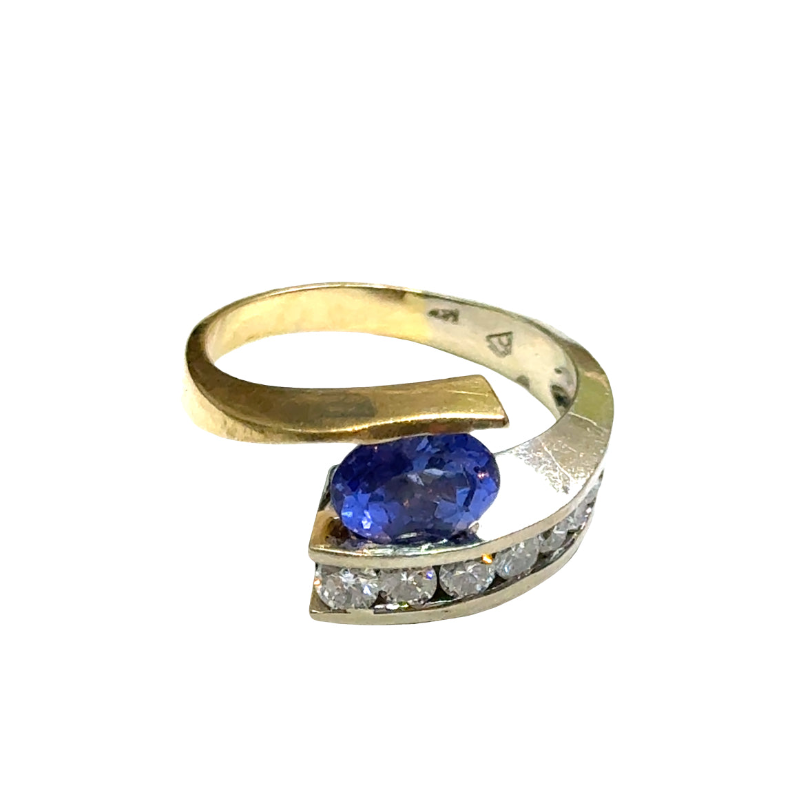 Modern 14K Two-Tone Oval Tanzanite & Diamond Ring