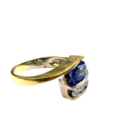 Modern 14K Two-Tone Oval Tanzanite & Diamond Ring
