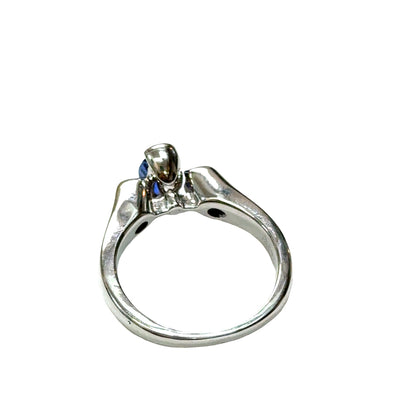 14K White Gold Minimalist Oval Tanzanite and Diamond Accent Ring