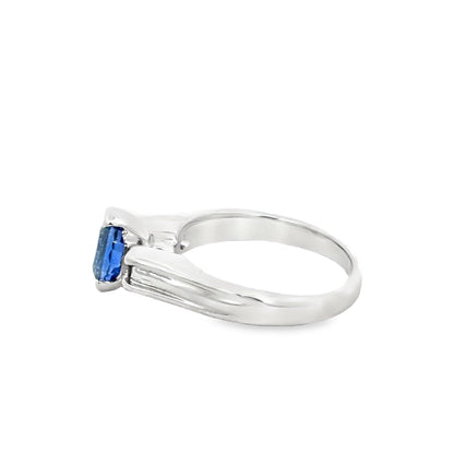 14K White Gold Minimalist Oval Tanzanite and Diamond Accent Ring