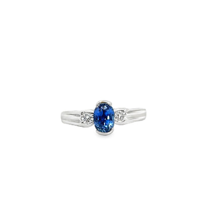 14K White Gold Minimalist Oval Tanzanite and Diamond Accent Ring