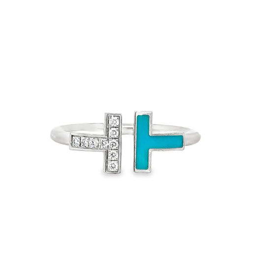 Tiffany & Co. Tiffany T Diamond & Turquoise Wire Ring – 18K White Gold