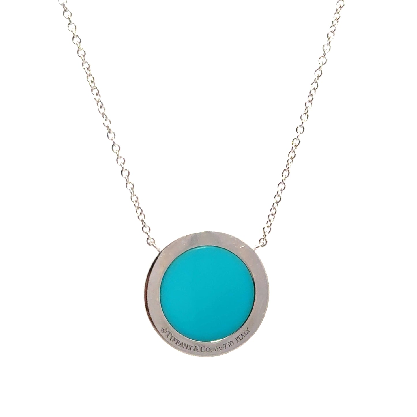 Tiffany & Co. 18K  T Diamond & Turquoise Circle Pendant Necklace