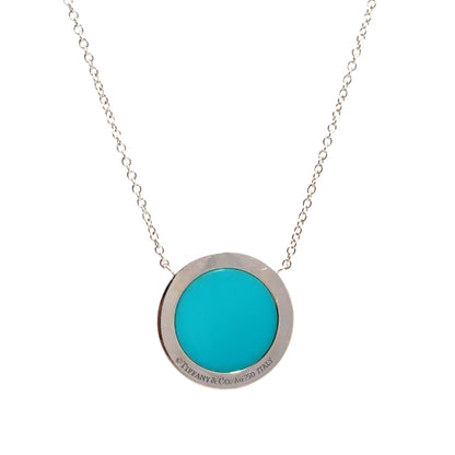 Tiffany & Co. 18K  T Diamond & Turquoise Circle Pendant Necklace