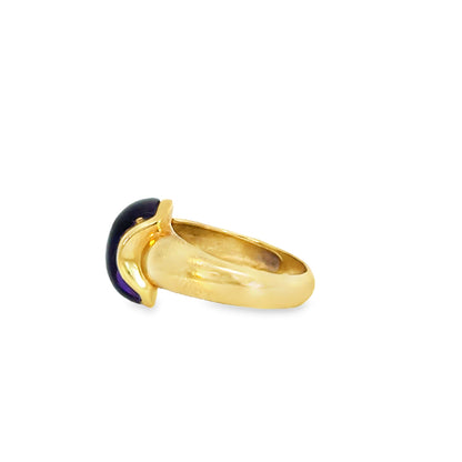 18K Yellow Gold Curved Amethyst Cabochon Ring – Modernist Design