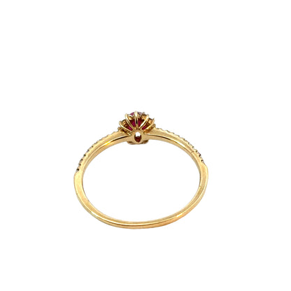 14K Yellow Gold Star Ruby & Diamond Halo Ring