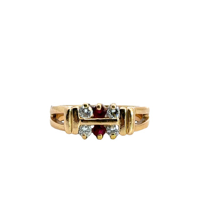 14K Yellow Gold Ruby & Diamond Geometric Ring
