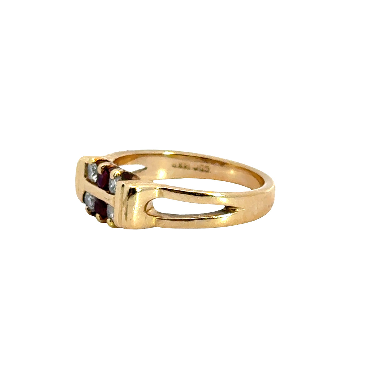 14K Yellow Gold Ruby & Diamond Geometric Ring