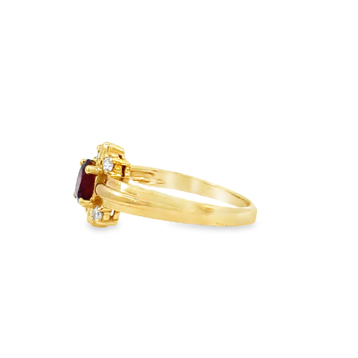 14K Yellow Gold Oval Ruby Halo Ring with Diamonds