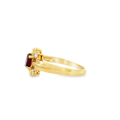 14K Yellow Gold Oval Ruby Halo Ring with Diamonds