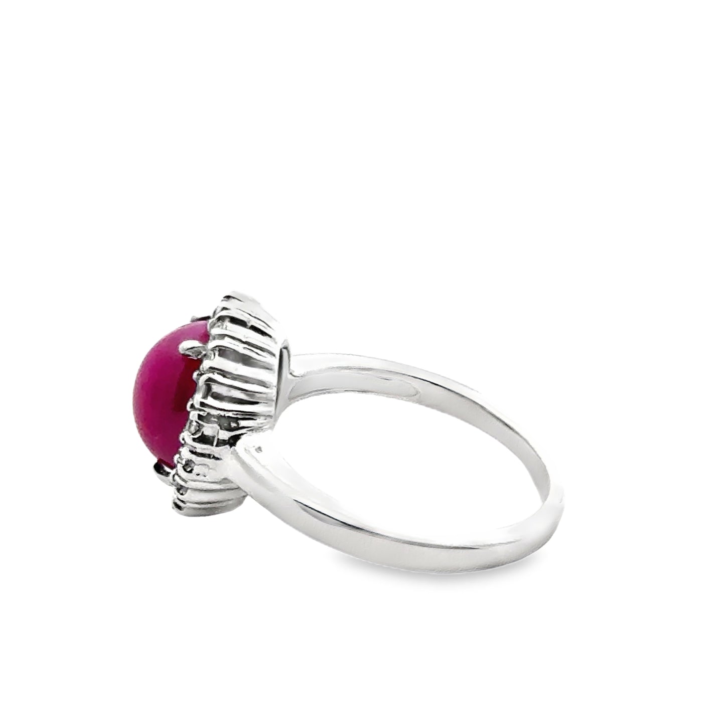 18K White Gold Pink Star Sapphire & Diamond Halo Ring