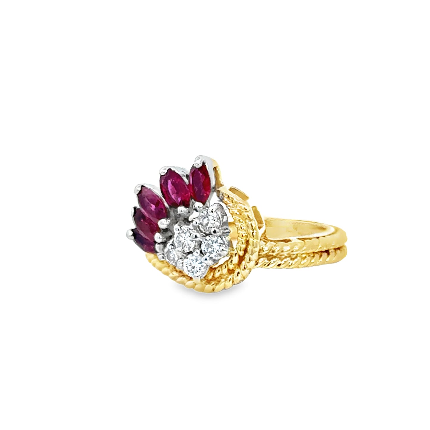 14K Yellow Gold Ruby & Diamond Floral-Inspired Ring