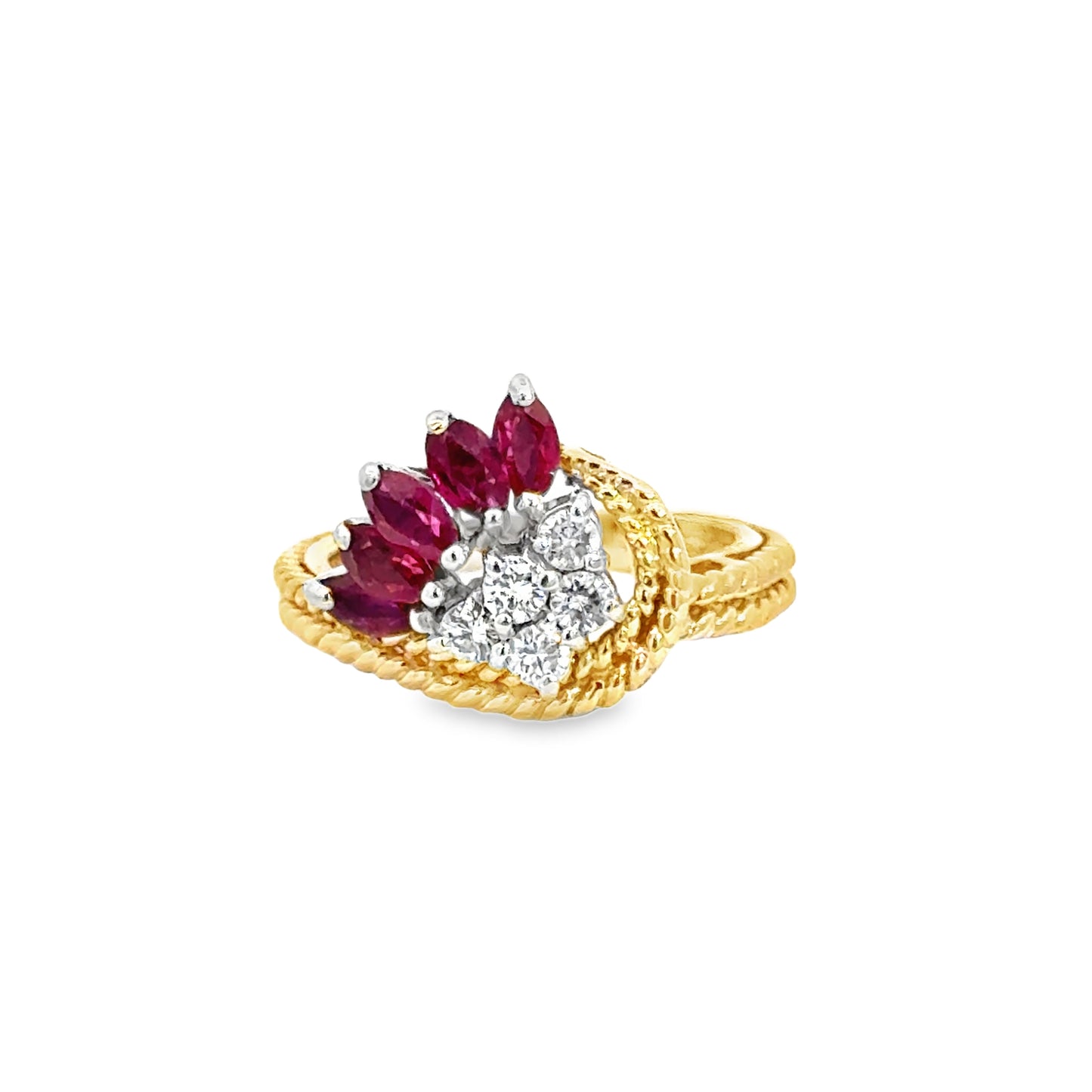 14K Yellow Gold Ruby & Diamond Floral-Inspired Ring