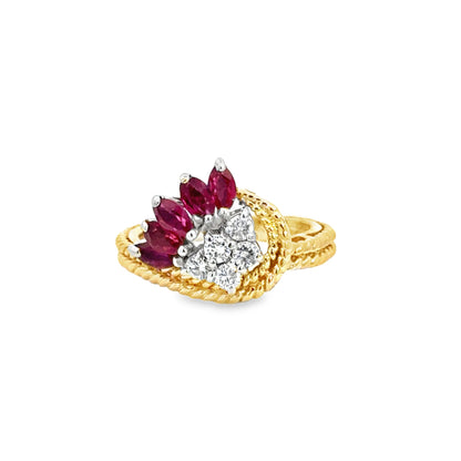 14K Yellow Gold Ruby & Diamond Floral-Inspired Ring