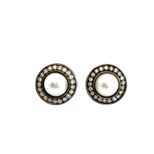 David Yurman Petite Cerise Pearl & Diamond Halo Stud Earrings