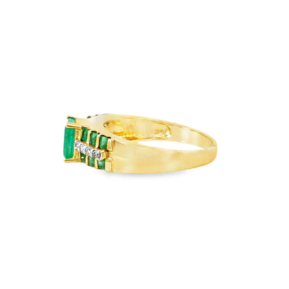 14K Yellow Gold Emerald & Diamond Band Ring