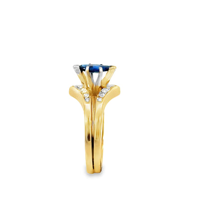 18K Yellow Gold Marquise Sapphire & Diamond Chevron Ring Set