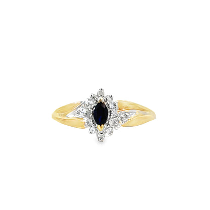 Elegant Marquise Sapphire & Diamond Ring in Yellow Gold