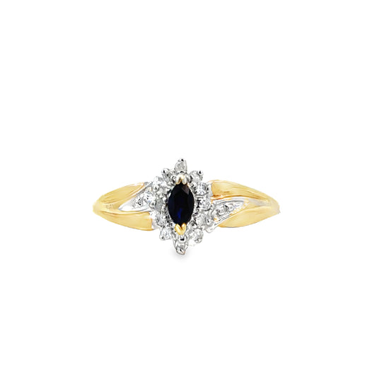 Elegant Marquise Sapphire & Diamond Ring in Yellow Gold