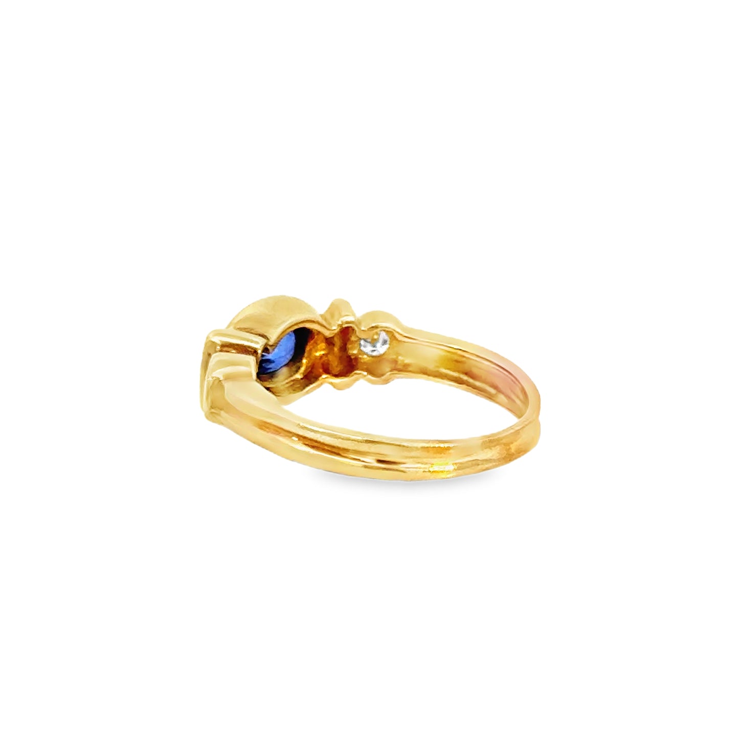 18K Gold Bezel-Set Sapphire Ring with Diamond Accents