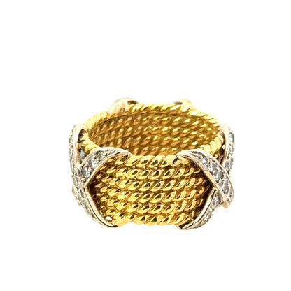 18K Yellow Gold Diamond “X” Band Ring