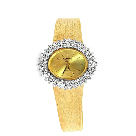 Vintage 1960’s Italian Genève Diamond Watch in 14K Yellow Gold