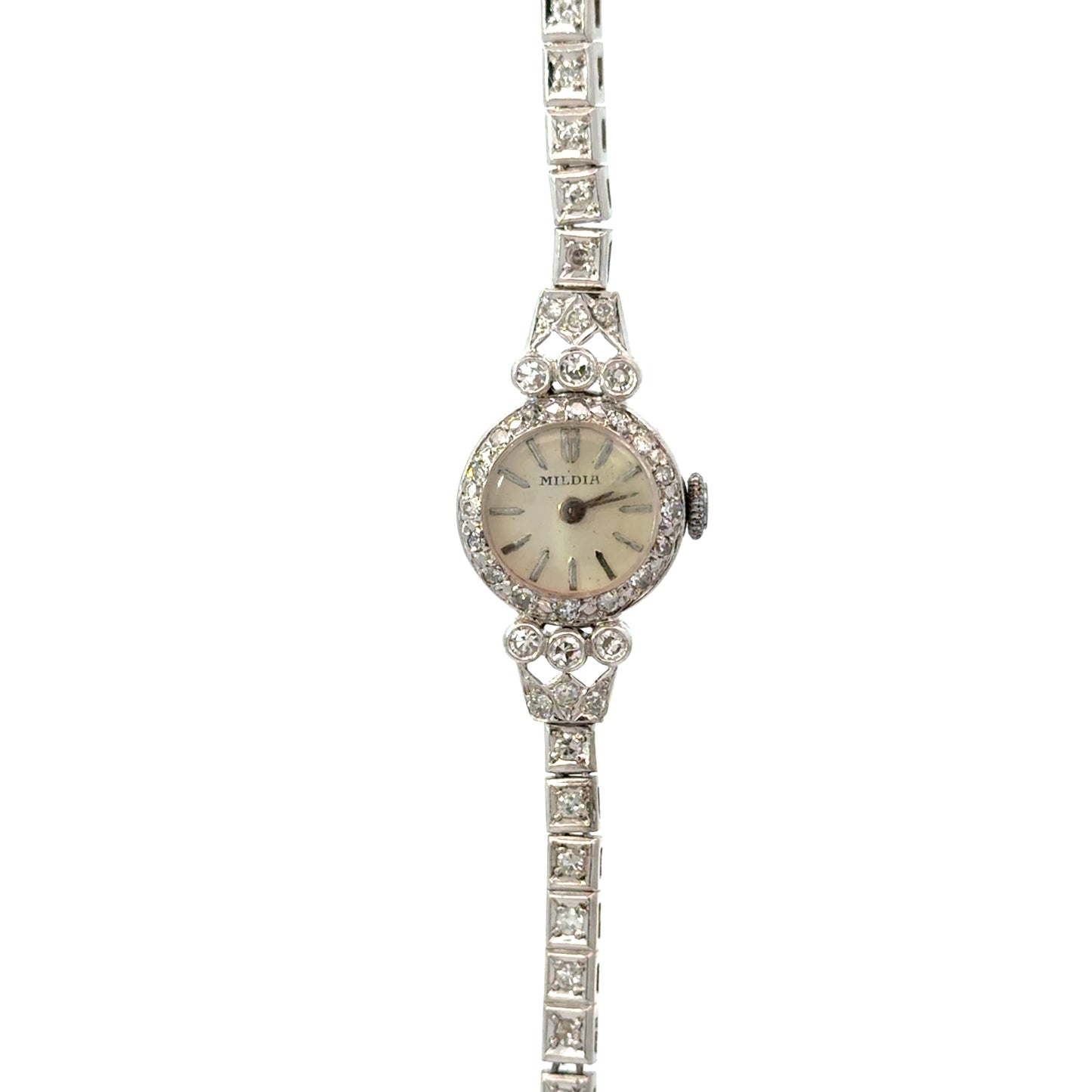 Platinum Mildia Diamond Bracelet Watch – 1920s Art Deco Elegance