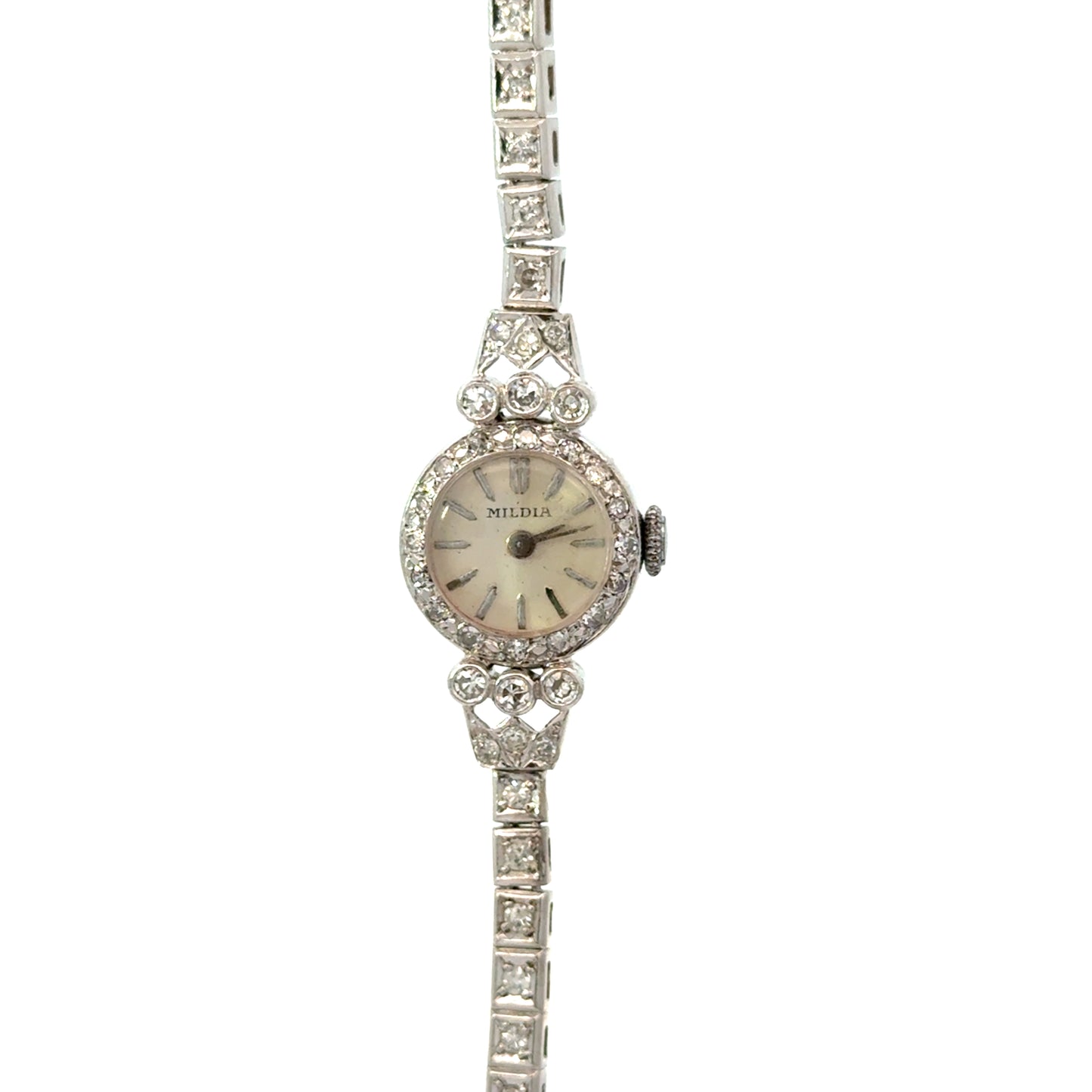 Platinum Mildia Diamond Bracelet Watch – 1920s Art Deco Elegance