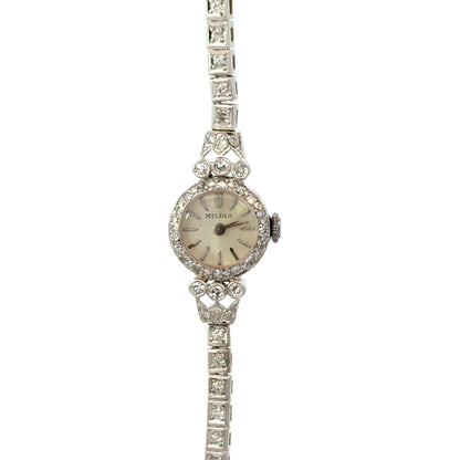 Platinum Mildia Diamond Bracelet Watch – 1920s Art Deco Elegance