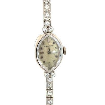 1920s Movado 14K White Gold Diamond Bracelet Watch – Art Deco Elegance