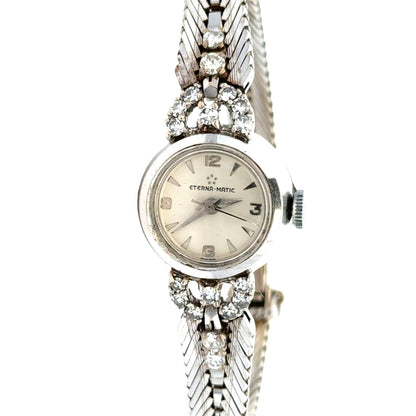 Eterna-Matic 14K White Gold Diamond Watch – Diamonds – Mid-Century Swiss Elegance