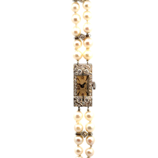 Platinum Diamond & Pearl Art Deco Watch – 17 Jewels – c. 1920s–1930s