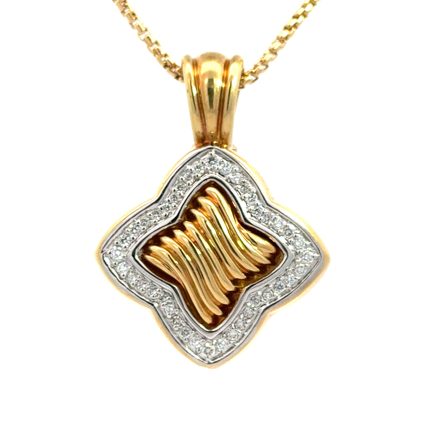 David Yurman 18K Yellow Gold & Diamond Quatrefoil Enhancer Pendant