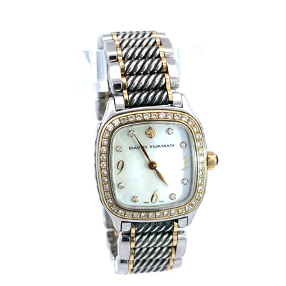 David Yurman Stainless Steel, Sterling Silver & 18K Yellow Gold Diamond Bezel Watch – Mother-of-Pearl Dial