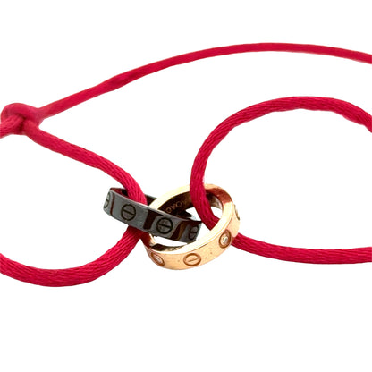 Cartier Love Charity Bracelet – 18K Rose Gold, Black Ceramic & Diamonds – Red Silk Cord