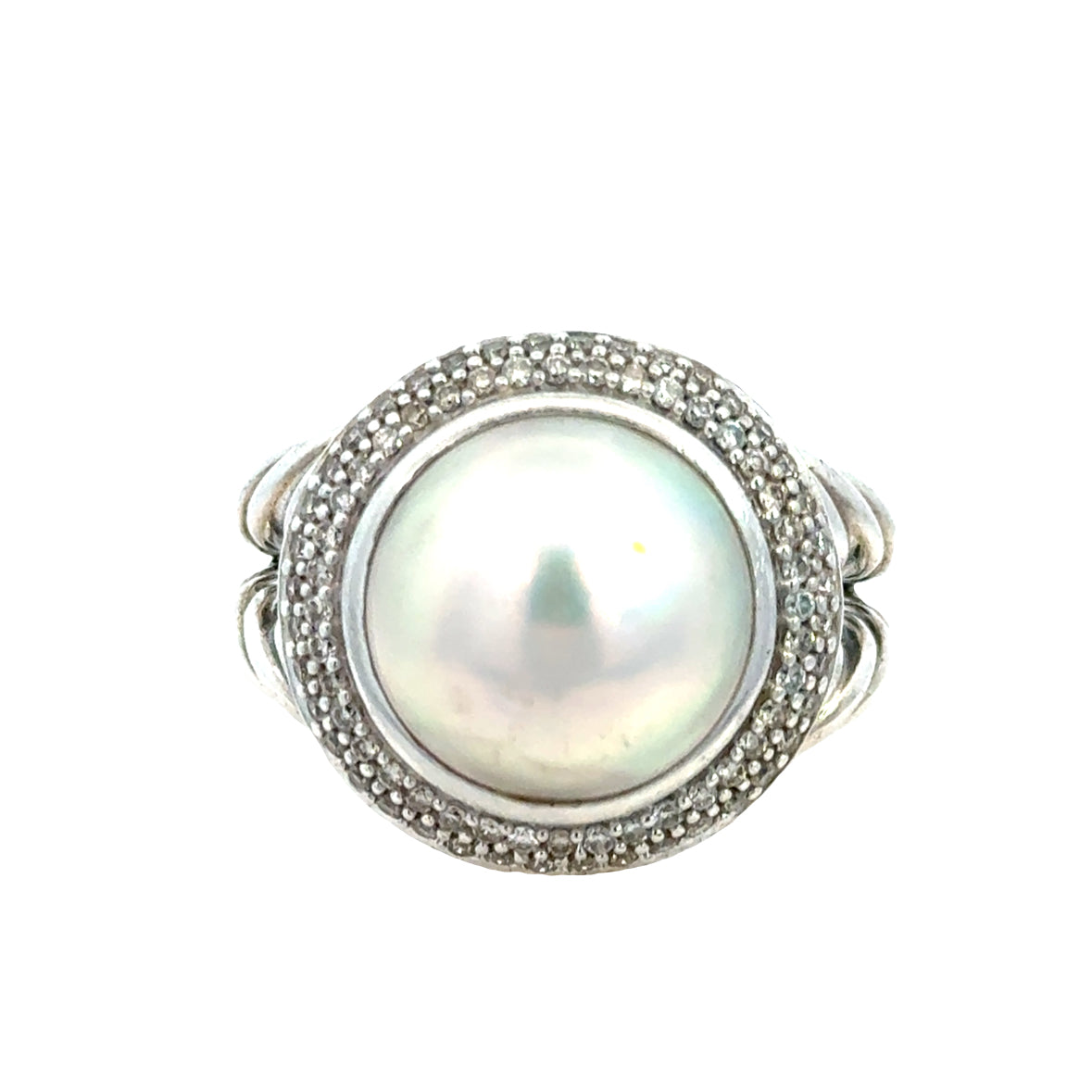 David Yurman Albion Pearl Ring in Sterling Silver with Pavé Diamonds