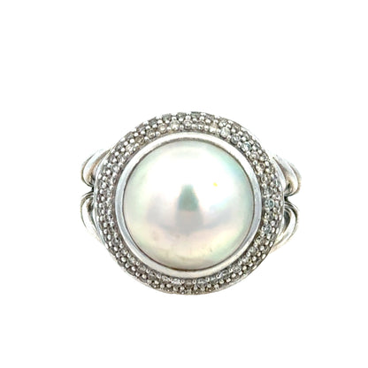 David Yurman Albion Pearl Ring in Sterling Silver with Pavé Diamonds