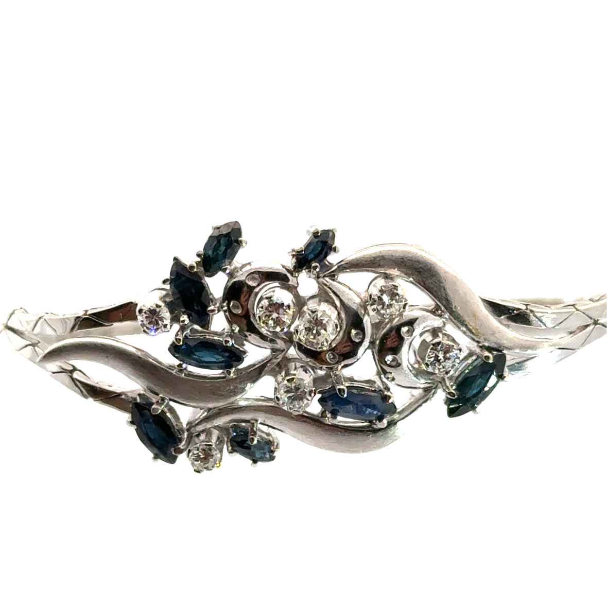 Floral Sapphire & Diamond Ribbon Necklace in 18K White Gold