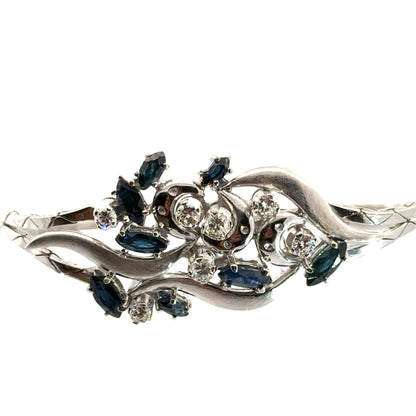 Floral Sapphire & Diamond Ribbon Necklace in 18K White Gold